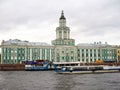 RUSSIA, SAINT PETERSBURG - october, 2019: University Embankment house 3 with the building of the Cabinet of curiosities