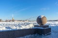 Russia. Saint Petersburg. Peter and Paul Fortress on a frosty winter, sunny day. Blocks of ice on the Neva River. View from Vasily Royalty Free Stock Photo