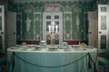 Russia. Saint Petersburg. Tsarskoe selo. July 2021. Interior of the Catherine Palace. Green dining room