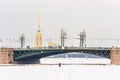 Russia, Saint Petersburg view of Palace Bridge drawbridge, and the Peter and Paul Fortress Royalty Free Stock Photo