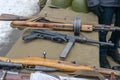 03/01/2020 Russia. Saint Petersburg. Weapons, machine guns lying on the table.