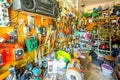 A barn with many old things and a variety of tools on the shelves Royalty Free Stock Photo