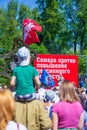 Russian citizens at a rally against raising the retirement age.
