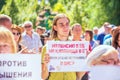 Samara, August 2018: Russian citizens at a rally against raising the retirement age.