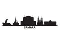 Russia, Samara city skyline isolated vector illustration. Russia, Samara travel black cityscape