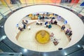 Food court near the fountain in the shoppng center `Aurora`. Royalty Free Stock Photo