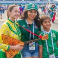 beautiful Mexican fans in national clothes before the match Brazil Mexico for the World Cup