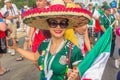 Beautiful Mexican fans in national clothes before the match Brazil Mexico for the World Cup