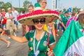 Beautiful Mexican fans in national clothes before the match Brazil Mexico for the World Cup