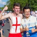 Football English fan with a painted English flag on his face at the World Cup Royalty Free Stock Photo