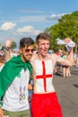 Football English fan with a painted English flag on his face at the World Cup Royalty Free Stock Photo