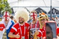 Football English fan with a painted English flag on his face at the World Cup Royalty Free Stock Photo