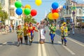 Game program of a group of clowns and buffoons on the street during a gastronomic festival