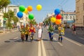 Game program of a group of clowns and buffoons on the street during a gastronomic festival