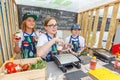 a girl, a cook and a salesman, cooks a variety of sandwiches and sells holidaymakers on the Volga river embankment on a summer su