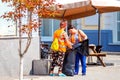 Public service workers clean up the street on a sunny summer day