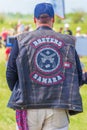 Men in leather jackets with logo on the back club brothers Samara on a traditional race of heroes