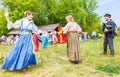 Russian peasant women lead dance to the accordion music for the audience