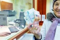 beautiful mature women received cash at Sberbank of Russia.