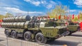 Samara, May 2018: Anti-aircraft missile system SAM S-300 parked up on the city street