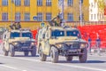 Samara, May 2018: Army special armored vehicle `Tiger` in the city