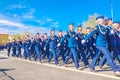 Samara May 2018: beautiful women soldiers are marching in formation Royalty Free Stock Photo