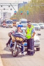 Samara May 2018: Biker was stopped by a traffic policeman for violating the rules of the road