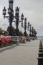 2022-09-13, Russia, Samara region: Garibaldi Castle. Beautiful openwork lamppost decorated with sculptures of a griffin