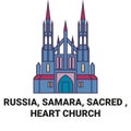 Russia, Samara, Sacred , Heart Church travel landmark vector illustration