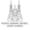Russia, Samara, Sacred , Heart Church travel landmark vector illustration