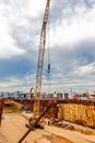 Work of a crane on the construction of a tunnel