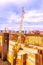 Work of a crane on the construction of a tunnel