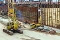 Work of a crane on the construction of a tunnel