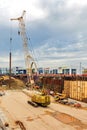 Work of a crane on the construction of a tunnel