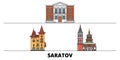 Russia, Saratov flat landmarks vector illustration. Russia, Saratov line city with famous travel sights, skyline, design