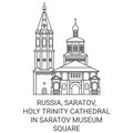 Russia, Saratov, Holy Trinity Cathedral In Saratov Museum Square travel landmark vector illustration