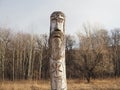 Russia, Saratov - nov,2020: ancient wooden idol of the Slavic Scandinavian god against the sky