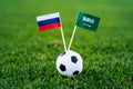 Russia - Saudi Arabia, Group A, Thursday, 14. June, Football, World Cup, Russia 2018, National Flags on green grass, white footbal