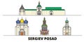 Russia, Sergiev Posad flat landmarks vector illustration. Russia, Sergiev Posad line city with famous travel sights