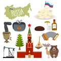 Russia set icons. Traditional objects of country. Russian nation Royalty Free Stock Photo