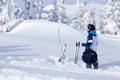 Russia, Sheregesh 2018.11.78 Professional man skier in bright sp