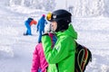 Russia, Sheregesh 2018.11.78 Professional snowboarder in bright