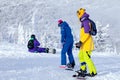 Russia, Sheregesh 2018.11.78 Professional snowboarders in bright