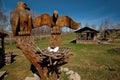 Sculptures made of wood of Altai masters in the art and ethnic Park `Legend`