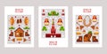 Russia sightseeing tour posters, vector illustration. Advertising flyers with main symbols of traditional Russian