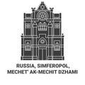 Russia, Simferopol, Mechet' Akmechit Dzhami travel landmark vector illustration