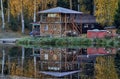 Russia, Siverskaya - October 15, 2023: Boat station on the bank of the Oredezh river