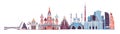 Russia skyline vector. landmark Kremlin palace, TV tower and St. Isaac`s Cathedral illustration