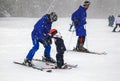 Russia, Sochi,- ski resort, instructor is teaching a young girl to ski, Opening of the ski season,editorial