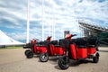 Russia, Sochi - June 18 2021: electric transport rental in the park for a walk. parking for electric scooters.